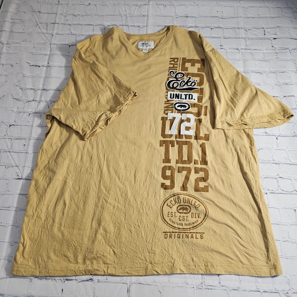 Ecko Unltd Mens 4XB Tan Short‎ Sleeve V Neck Graphic T Shirt Cotton Originals